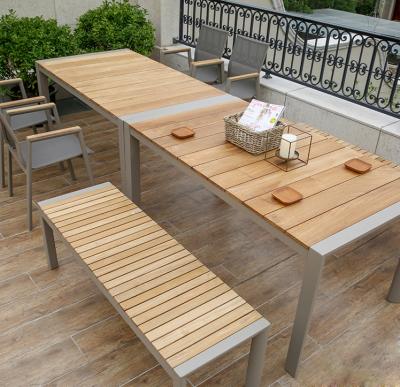 China Luxury Hotel Modern Wood Outdoor Table Bench Set Modern Patio Garden Furniture for sale