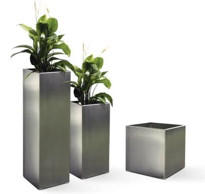 China Rectangular Outdoor Modern Metal Planters Stand Large Outdoor Plant Stainless Steel Flower Pots for sale