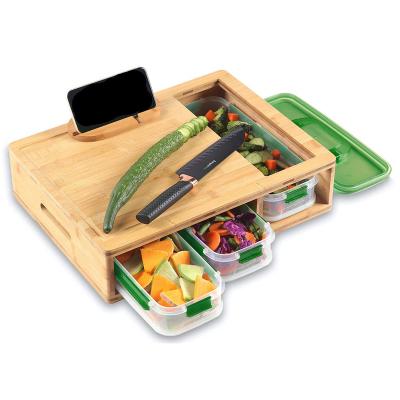 China 3 Container Sustainable Hot Sale Kitchen Amazon Bamboo Cutting Board Set for sale