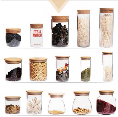 China Non Spill Reusable Simple Modern Natural Eco-Friendly Glass Containers Borosilicate Glass Jar With Bamboo Lid for sale