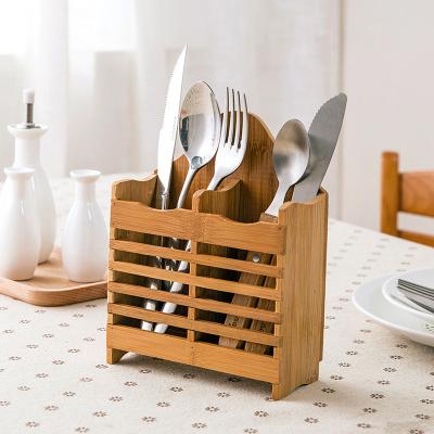 China Eco-Friendly Multifunctional Wooden Chopsticks Bucket Tableware Divider Knife/Fork and Spoon Cage Drain Hanging Rack for sale