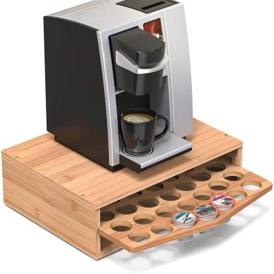 China Sustainable Hot Selling Premium Bamboo Coffee Capsule Pod Holder Rack With Drawer For Nespresso 35 Capacity Pod Pack Holder Stand for sale