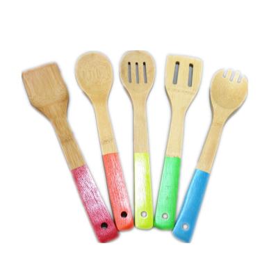 China Sustainable Creative Design Personalized Colorful Printing Bamboo Handles Kitchen Spatula Utensils Set for sale