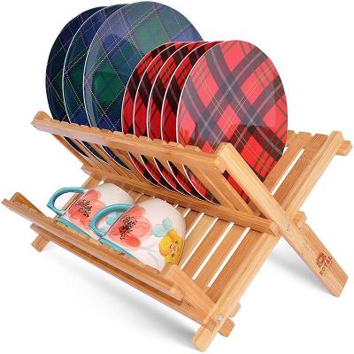 China Sustainable Bamboo Dish Drying Rack Customized High Quality Foldable Bamboo Kitchen Dish Storage Rack for sale