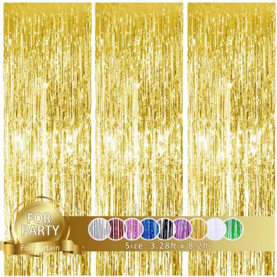 China Decoration Gold Foil Curtain Backdrop Aluminum Curtain Flame Backdrop For Happy New Year for sale