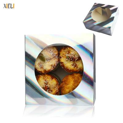 China 2022 Decoration Xieli Happy New Year Laser Color Silver Cake Box With Window For Party Decoration for sale