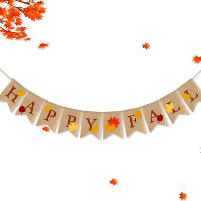 China Garland Maple Leaf Sign Happy Fall Burlap Banner Decoration Banner for Thanksgiving Fall Harvest Decor for sale