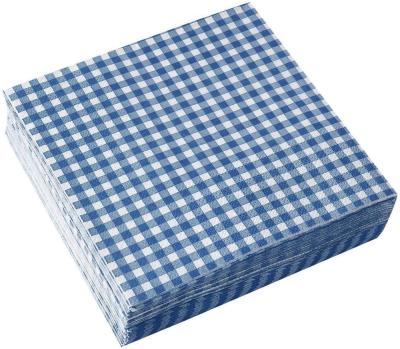 China Beverage Place Servilleta Paper Gingham Bases Printed Patriotic Napkin Blue and White Party Napkins for sale