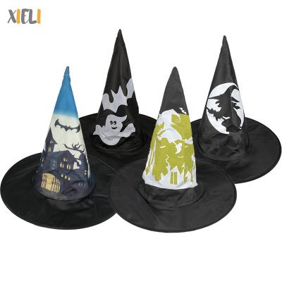 China Decoration Halloween Party Decorations Witch Ghost Printed Witch Hat For Halloween Costume Props for sale