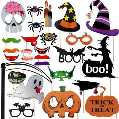 China 2021 Halloween Decoration Custom Halloween Photo Booth Props 26pcs Gifts Decorations Baby Photo Shoot Props With Pumpkin Ghost Lips Hats for sale