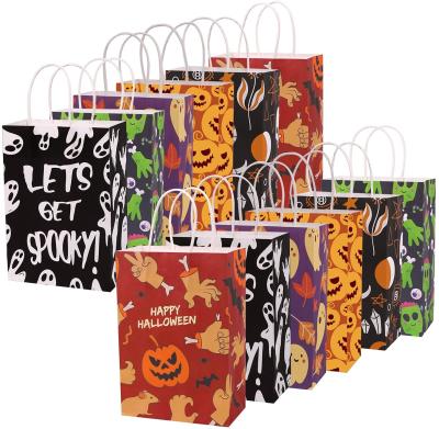 China 24PCS Recyclable Halloween Kraft Gift Candy Paper Bags Bulk With Handles Halloween Gifts For Trick Or Treat for sale