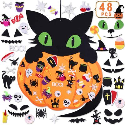 China Halloween DIY Pumpkin Cat Felt Set with 48PCS Ornaments Home Decoration Craft Kits Halloween Gift for Kids for sale