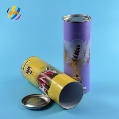 China Recyclable custom design box made up of wine glass bottle paper tube with embossed metal lid end for sale