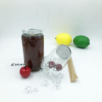 China Hot Sale 450ml Clear Plastic Beverage PET Can For Soft Drinks for sale