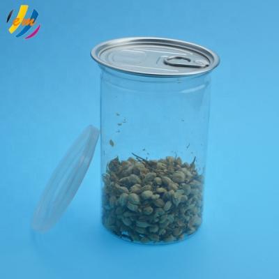 China 650ml Food Packaging Canned Transparent Easy Open Plastic Tubes Ring Pull Lid for sale