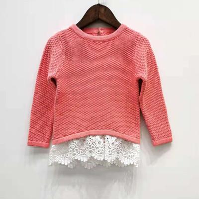 China Breathable 100%Cotton Girls Knitted Soft Winter Sweater With Lace for sale