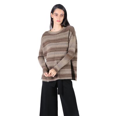 China Custom Knitted Winter Sweater 7 GG Brown Stripe Anti Shrink Sweater for sale