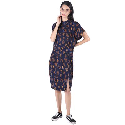 China Chinese Style Modern Floral Short Sleeve Dress Anti-Static Dress Cheongsam for sale