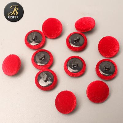 China Dry Cleaning Flannel Fabric Foil Covered Logo Buttons Decorative Leg Button For Clothing for sale