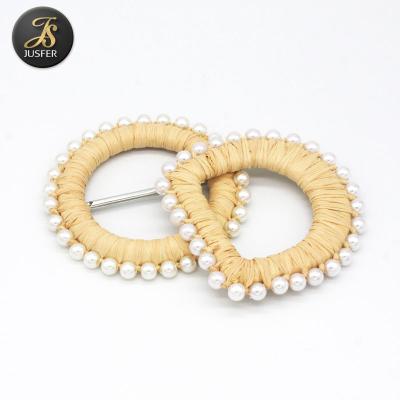 China Raffia Buckle With Wooden Beads New Design Handmade Belt Buckle Raffia Buckle With Wooden Beads for sale