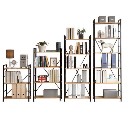 China Corrosion Protection 4 Tier Steel Frame Wooden Shelf Products Display Racks For Home Office for sale