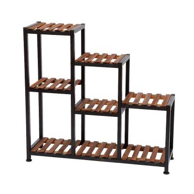 China Stored Potted Wooden Flower Rack Flower Shelving Dislay Tier 8 Potted Plant Stand For Living Room Balcony for sale