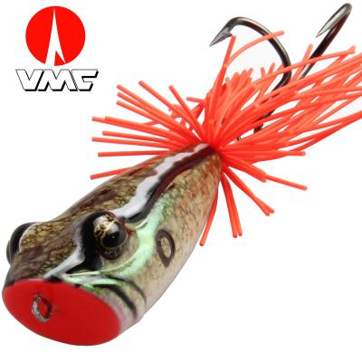 China Artificial Bait Plastic Frog Lure VMC 3/0 Double Hook Pike Bait 58MM Top 11.5G Water Floating Fishing Artificial Lure Bait Frog Lure for sale