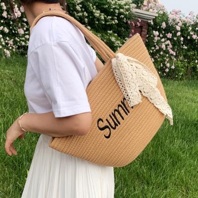 China 2021 new fashion lace bag fashion shoulder bag straw woven portable ins basket vegetable bag for sale