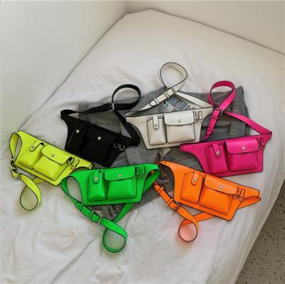 China 2021 new fashion Korea shoulder bag multi-pocket waist bag fluorescent color chest bag pussy package for women for sale