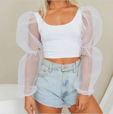 China 1688 Breathable Organza Boutique Wholesale High Quality Blouse Women Top T-shirt Clothing Women for sale