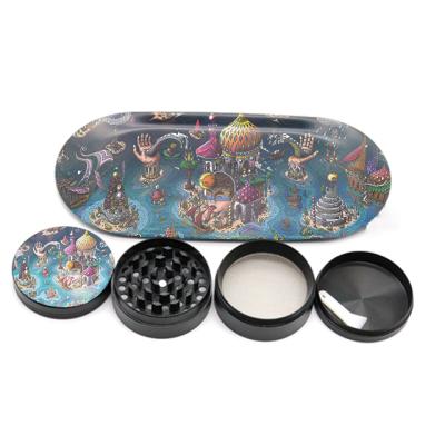 China Custom Herb Mental Grinder Rolling Tray Cigarette Tobacco Art Pattern Smoking Accessories for sale