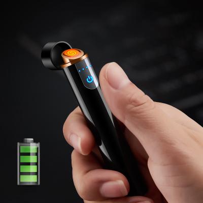 China Mini Round LCD Electronic Induction Lighter USB Metal Cigarette Refilling Windproof Lighter for sale