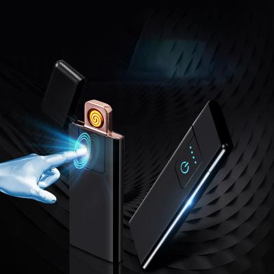 China Creative Windproof USB Rechargeable Electronic Lighter Battery Display Fingerprint Touch Sensor Cigarette Lighter Rechargeable for sale