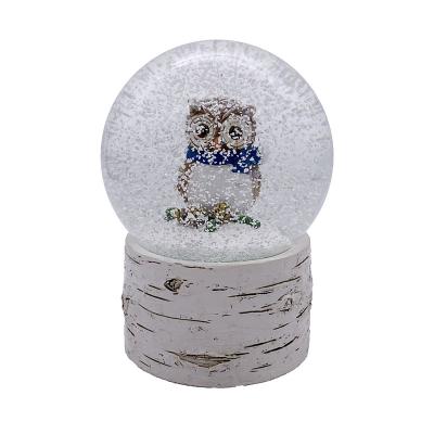 China Forest Animal Design Music Owl World Snow Globe With White Snowflake Inside For Souvenir Snow Globe Gift for sale