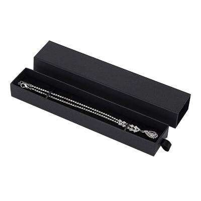 China Recycled Materials Rectangle Gift Box Slider Elegant Black Paper Box For Necklace Custom Design Packaging Box for sale