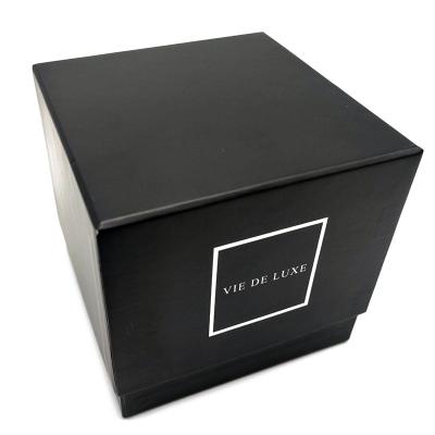 China Recycled Materials Design Attractive Black Customized Candle Box Coated Logo Paper Wedding Event Gift Box for sale