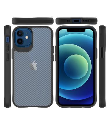 China Shockproof Carbon Fiber Transparent PC TPU Smart Phone Case For Apple Iphone 12 Mini Anti Shock Clear Case for sale