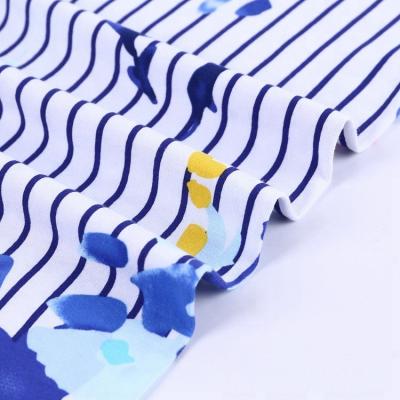 China Stain Resistant Blue And White Floral Spandex Print 20s Combed Cotton Plain Jersey Fabric For T Shirt for sale