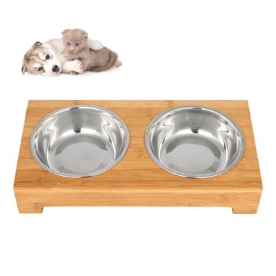 China Portable Stainless Steel Pet Bowl Portable Dogs Cats Feeder Large Small Wheels Double Dog Bowl for sale