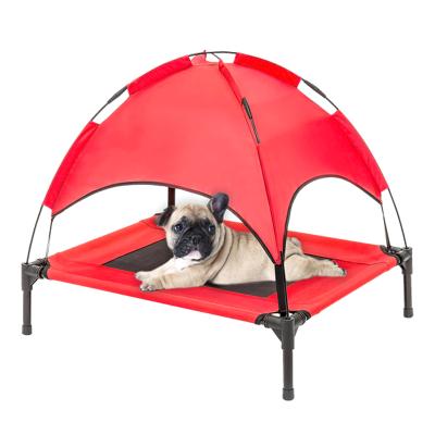 China Wholesale Breathable High Outdoor Cooling Portable Foldable Dog Bed Pet Crib With Canopy Shade Tent And Carry Along Travel Bag for sale