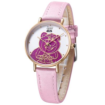 China TOY Story Strawberry Bear Cartoon Quartz Watch Chevrotin Stainless Steel Ladies Wrist Watch Water Resistant for sale