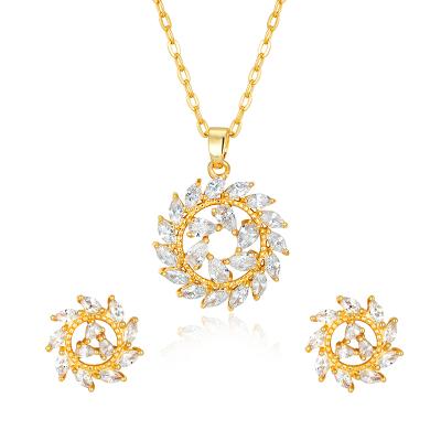 China Best Selling Custom TRENDY Clean Logo Elegant Women 18k 24k Gold Plated Necklace Earrings Zirconia Jewelry Set for sale