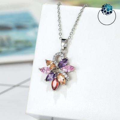 China CLASSIC Popular Korean Shinny Jewelry Sterling Silver Plated Crystal Necklace Goose Zirconia Round Pendant Necklace Set For Women for sale