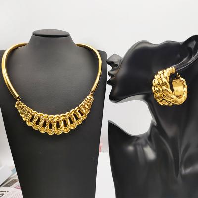 China New Arrival OEM CLASSIC 2 Pieces Sets Real African Bridal Wedding 24K Gold Plated Jewelry Sets Dubai Jewelry Sets Jewelry Ornament for sale