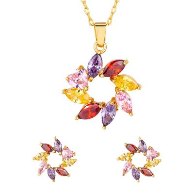 China New Fashion Romantic Young Women Elegant Jewelry Sets For Party Flower Shape Gold Plated Jewelry Set for sale