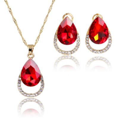 China Fashion Hiphop Zircon Dubai Plated Latest Beautiful Cheap Gold Ruby Jewelry Set Artificial Diamond Jewelry Sets for sale