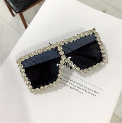 China 2020 Hiphop Large Bling Rhinestone Oversized Sunglasses Women Wide Temple Stones Shades Glasses for sale