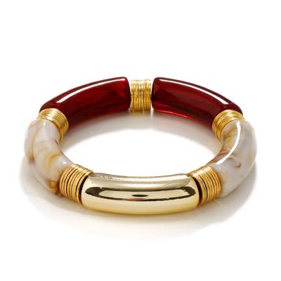 China Retro Casual/Sporty Marble Bangle Curved Bamboo Tube Multicolor Acrylic Elastic Bangle for sale