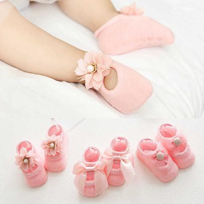 China Wholesale 3d Shoe Socks Infants Bow Lace Breathable Cute Pink Ruched Baby Socks Anti Slip for sale