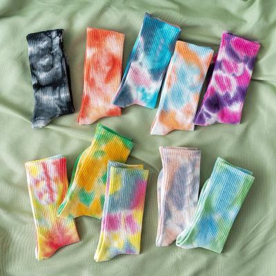 China Breathable Custom Logo Sports Socks Novelty Cotton Crew Socks Unisex Tie Dye for sale